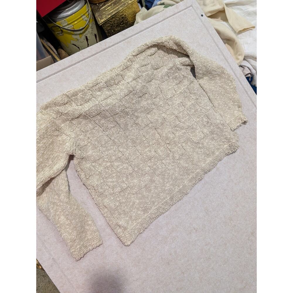 Aran Craft One Button Ivory Cardigan Linen Cotton Mix Made In Ireland Medium M - Picture 8 of 8